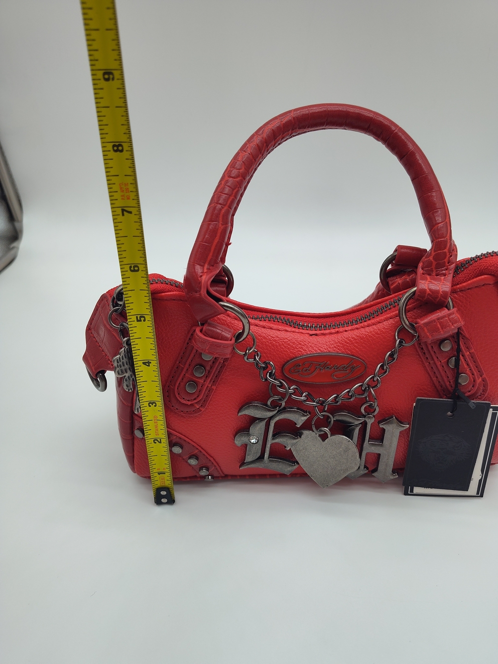 ED HARDY Red Mini Satchel Crossbody Bag NWT Love Charm Vegan Leather - Picture 15 of 16
